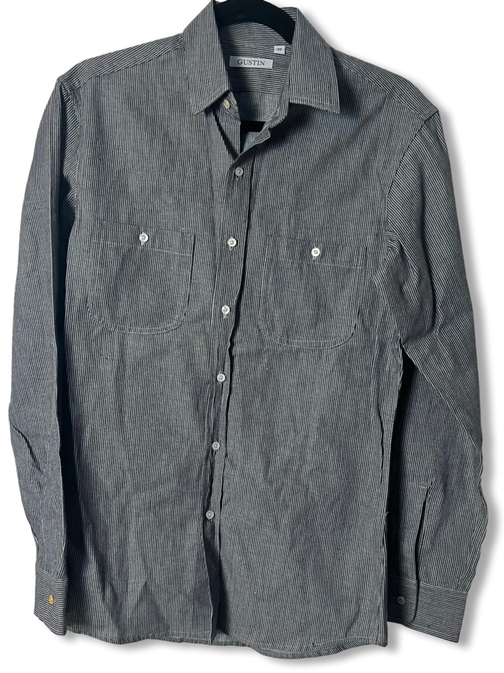 Gustin Men’s Hickory Stripe Cotton Workshirt Long Sleeve Dual‎ Pocket Sz. XS
